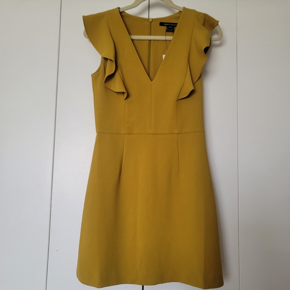 NWT French Connection Yellow Whisper V-neck Ruffled A-Line Mini Dress Size 4 - Picture 5 of 13